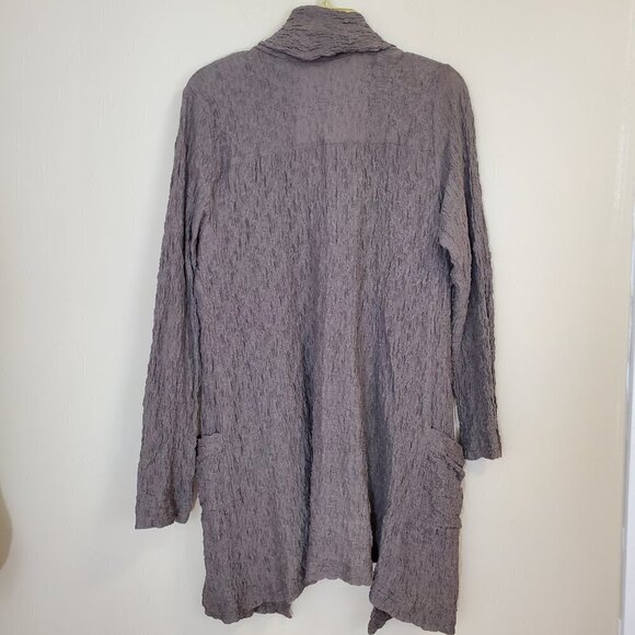 Kathleen Sommers Sz M Long Cardigan Sweater Top Slouchy Lagenlook Textured Taupe - Picture 6 of 6